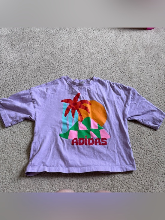 adidas Tops - Adidas X Farm Rio Graphic Tee Women’s Short Sleeve Shirt Purple Palm Tree XS